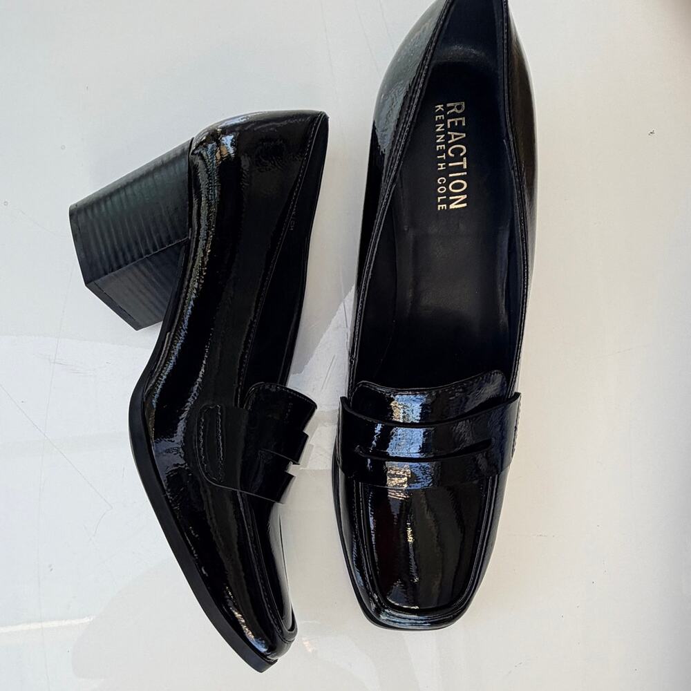 Kenneth Cole Reaction Elsa Black Patent Loafer Pumps Size 9.5